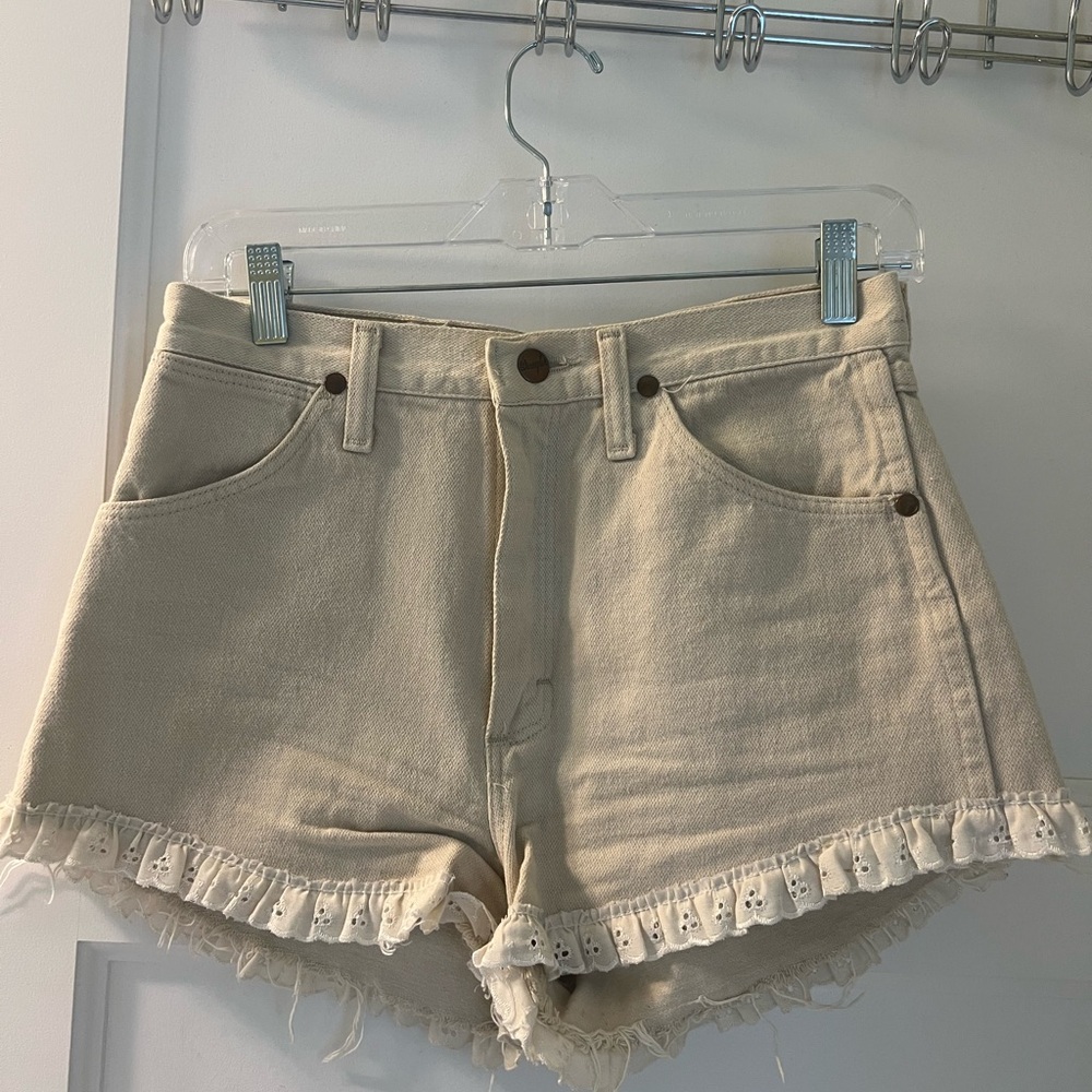 Wrangler Cream High Waist Denim Shorts